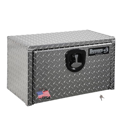 Image of Buyers Products 1705148 Diamond Tread Aluminum Underbody Truck Tool Box, 14 x 12 x 16, Made in USA, .100 in. Thick, Corrosion-Resistant, Locking Compression Latch - Secure Storage for Work Trucks