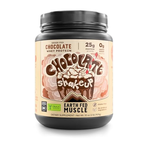 Earth Fed Muscle Chocolate Shakeup Truly Grass Fed Whey Protein Isolate NSF-Certified. No Artificial Ingredients, Soy Free, Gluten Free, Non-GMO and Hormone Free (2 Pound, 29 Servings, Chocolate)