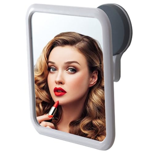 SQAQS Specchio Doccia con Ventosa, Piccolo Specchio Da Bagno A Parete Senza Adesivo,Specchio Barba In Plastica Infrangibile, Specchi da Barba Antiappannamento(Quadrato)