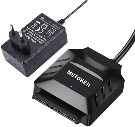 MUTOKEJI Adattatore SATA USB 3.0, Cavo adattatore per disco rigido SATA III per HDD/SSD da 3,5/2,5 pollici con adattatore di alimentazione 12V/2A Supporta UASP