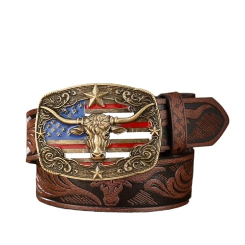 Ceinture western avec drapeau américain et boucle de taureau pour jean country