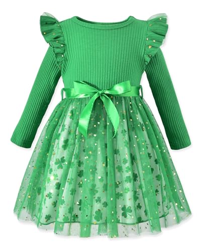3T Toddler Girl St Patricks Day Clothes Shamrock Clover Dress Leaf Clothing 3-4T