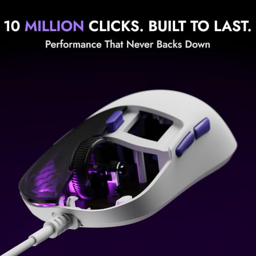 Image of Kreo Harpy Gaming Mouse Wired (White), 55g Ultra-Lightweight Mouse, Customizable RGB Mouse for Laptop Gaming, Mouse for Pc, 1000Hz Polling Rate, 12800 DPI
