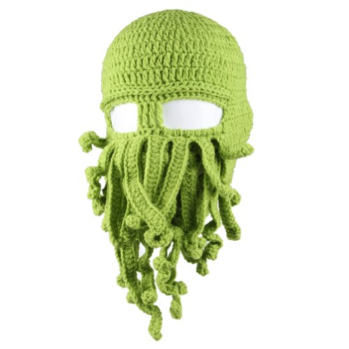 FREE FISHER Unisex Knit Octopus Yarn Tentacle Beard Beanie Kraken Hat Funny Gift (One Size, Green-A)