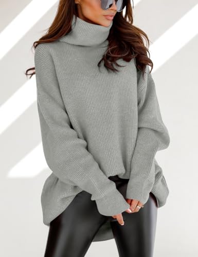 Image of Womens Turtleneck Oversized Sweater Batwing Chunky Pullover Sweater Casual Fall Loose Knit Jumper Top