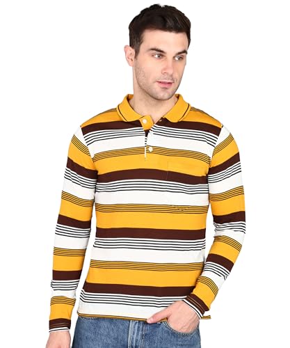 Image of INKKR Polo Neck Full Sleeve Striped Men's Tshirt