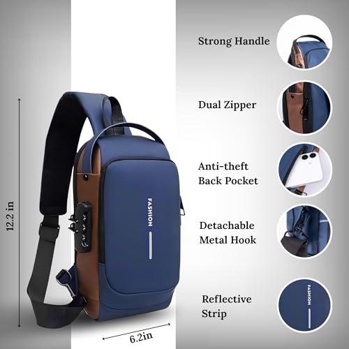 Image of Zaffira Anti Theft Sling Bag for Travel, Crossbody Chest Bag with Password Lock, Stylish Side Bag for Men,Shoulder Passport Bag, Cross Body Bag for both Men and Women, Birthday Gift for Men