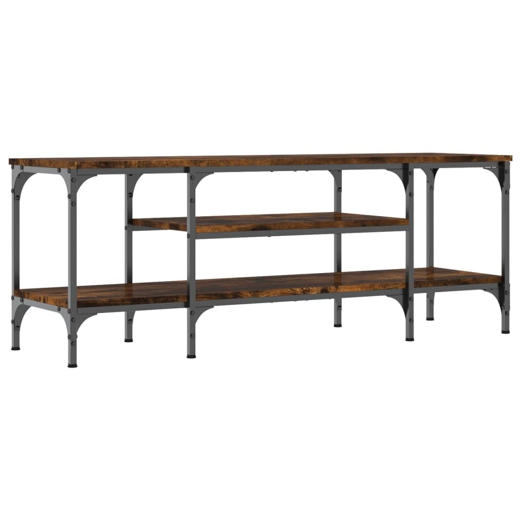 Mueble de TV de madera y hierro con espacio de almacenamiento, estilo industrial bajo, 121 x 35 x 45 cm, madera y hierro, estantería abierta con espacio de almacenamiento, aparador moderno