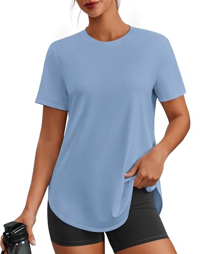 Image of PINSPARK Workout Tops for Women Short Sleeve Athletic Shirts UPF 50+ Quick Dry Running Outfits for Exercise Gym Hiking S-3XL