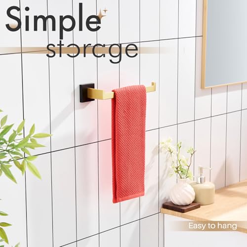 Image of KOKOSIRI Towel Bar for Bathroom Wall Mount 9'' Hand Towel Holder T-304 Stainless Steel Bath Kitchen Accessories Matte Black and Brushed Gold, B3003GDK
