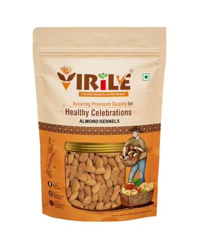 Image of VIRILE Premium Almonds /Badam Whole, 200g, Real Nuts, High in Fiber, Badam Giri, Rich in Protein, Magnesium, Phosphorus and Dietary Fibre, Nuts & Dry Fruits, Value Pack