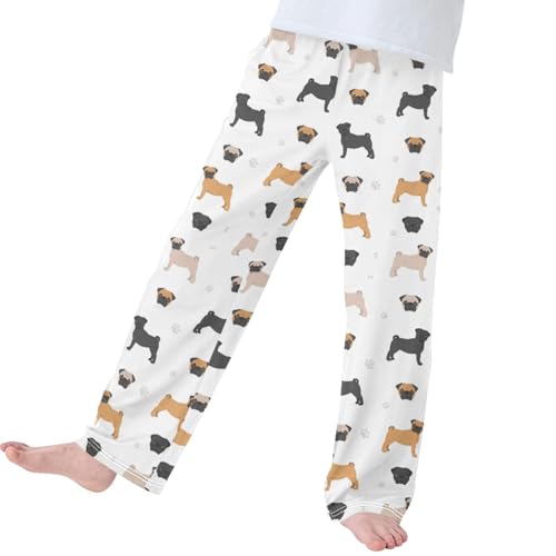 Pigsaly Boys' Pants Cute Black Brown Bulldog Long Bottoms Pug Dog Paw Print Jogger Pants Elastic Waist Trousers M 7