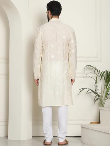 Image of SOJANYA (Since 1958 Men's Cotton Silk Sequinned Embroidered Kurta with White Pyjama