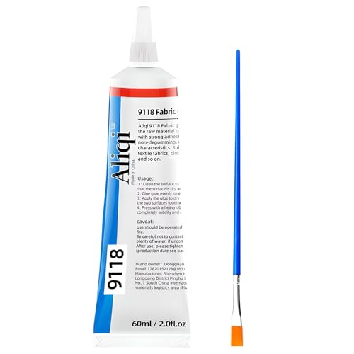 FALEIOR Fabric Glue Permanent, 60 ML Washable Clear Clothing Glue, Super Fabric Adhesive for Rhinestones, Patches, Clothes, Denim, Leather, Polyester, Fabrics, Doll Repair, Flannel, Cotton