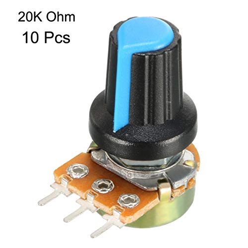 Uxcell 10Pcs 20K Ohm Variable Resistors Single Turn Rotary Carbon Film Taper Potentiometer With Knobs #TOP1