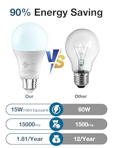 DAYBETTER LED Light Bulbs, A19 5000K Daylight Light Bulbs 100 Watt Equivalent, 1500LM Bright White Light Bulbs, E26 Standard Base, Non-Dimmable, 15 Watt Lightbulbs for Home Office, 12 Pack — photo 3 of 6