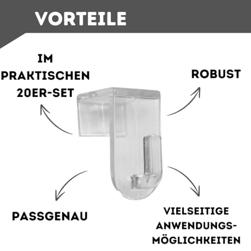 Fensterhaken | Dekohaken - Aufhänger | Transparent | 20er-Set | Für Fenster bis maximal 17 mm Falzmaß geeignet | Optimal für Ihre Fensterdeko | 35 x 20 mm