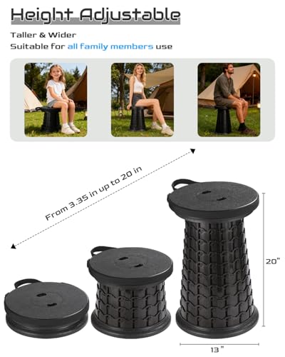 Image of Spisces 2026 Heavy Duty XXL Collapsible Stool | 1000lbs Capacity, 20-in Taller & 13-in Wider Foldable Retractable Telescoping Stool for Adults, Oversized Camping, Fishing, Concert, Event, Stadium