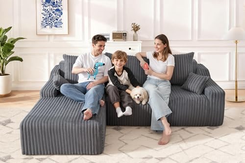Image of HABUTWAY 94'' Cloud Sectional Couch, Boneless Sofa with Deep Seat, Modular Comfy L-Shape Couch with Chaise for Living Room Bedroom, No Assembly Required(Grey,Left Facing Chaise)