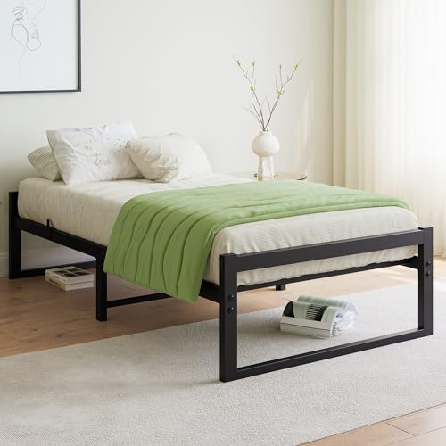 VECOCHO Bett90x200 cm,Bettgestell 90x200 mit Lattenrost aus Metall,Metallbett 90x200 cm mit Stauraum-32cm Hoch,Gästebett Doppelbett KeinBoxspringbett Erforderlich,Schwarz Bettrahmen