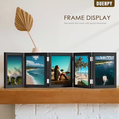 Image of DUENPY 5 Folding 5x7 Accordion Wood Frame Plexiglass Black
