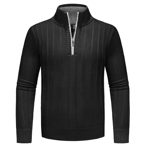 Lamgool Men's 1/4 Zip Pullover Polo Knit Sweater Casual Warm Fall Winter Spring