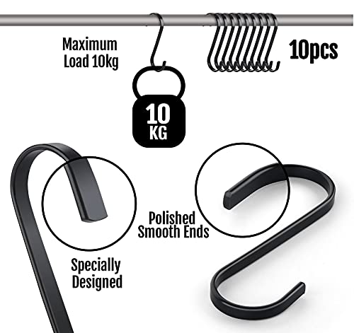 ilauke 10 x Stainless Steel Heavy Duty Kitchen Hook S Hooks Hanging Hooks for Kitchen or Meat Butchers Clothes Plants Gardening Tools Black - Image 4