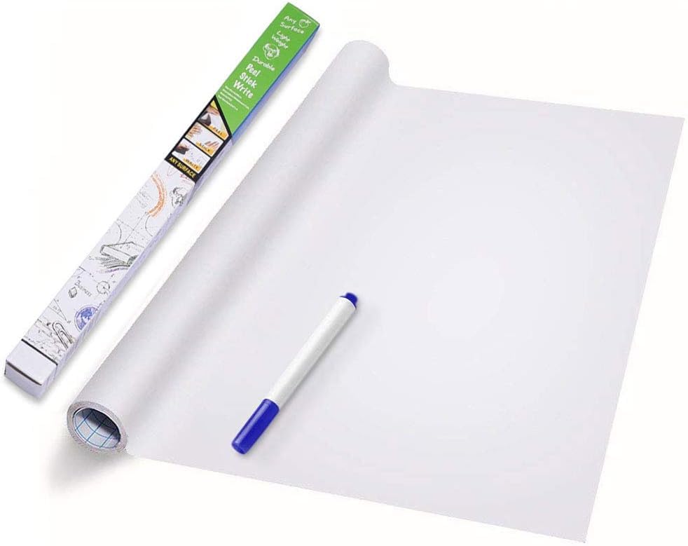 Image of DreamKraft Whiteboard Sticker Roll for Wall (45x200 cm / 1.5x6.5 ft) Self Adhesive, Removable, Waterproof Dry Erase Sheet .Includes Marker for Home, Office, Kids, School Use