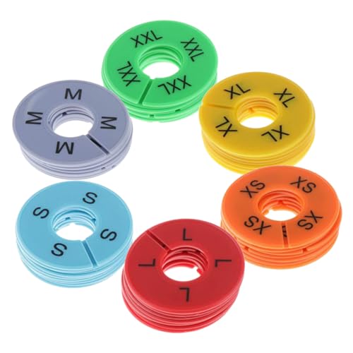 TOYANDONA Separadores de Tallas de Ropa Redondos de Plástico 30 Piezas XS Naranja S Azul Claro M Gris L Rojo XL Amarillo XXL Verde para Armarios y Percheros Organizador Práctico
