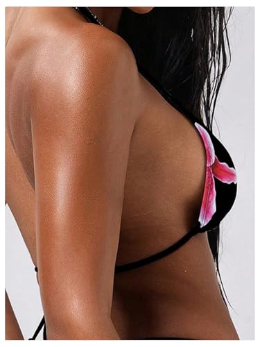 Verdusa Women's Leopard Print Triangle Halter Bikini Tops Floral Tie Back Swimwear Top2