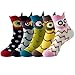VEGCOO 5 Paar Niedliche Eulen Socken f&uuml;r Damen Lustige Tier Design Hausschuhe Socken Mittellange Sock W&auml;rmende Innensocken Baumwolle Mix Weiche Socke f&uuml;r Frauen