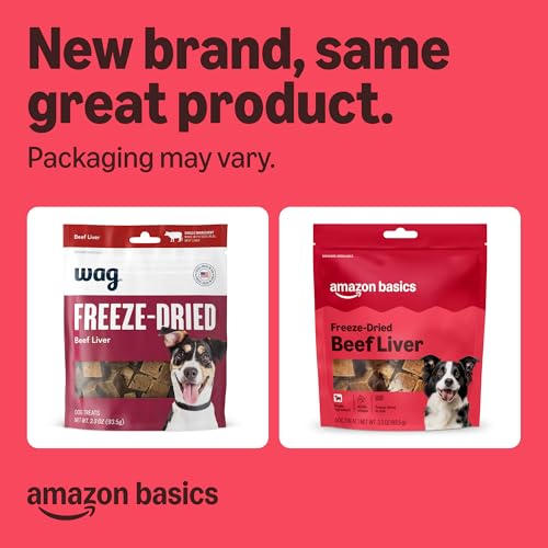 Image of Amazon Basics Freeze-Dried Raw Single Ingredient Dog Treats (Previously Wag), Beef Liver, High Protein, Grain-Free, 3.3 Ounce, Packaging May Vary (Pack of 2)
