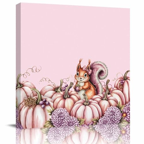Fall Canvas Wall Art Framed Wall Decoration Pink Pumpkin Wall