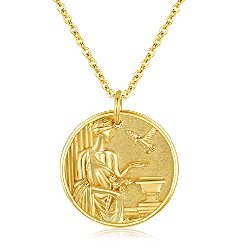 Coin Aphrodite Necklace Gold Plated Vintage Coin Pendant Round Circle Disk Dainty Necklace for Women