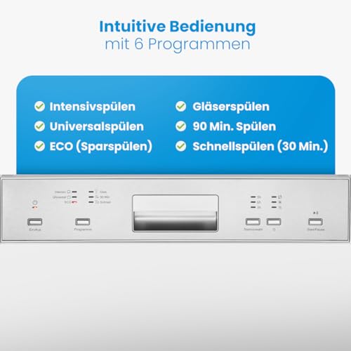 Bomann Spülmaschine Geschirrspüler 60cm, teilintegrierte Ausführung, sehr leise, Spülmaschine teilintegriert 60 cm, automatische Türöffnung, inkl. Aquastop, 40°-65°C, 6 Programme - GSPE 7423 TI