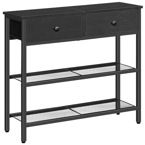 HOOBRO Console Meuble, 75 cm Table Console, d'Entrée avec 2 Tiroirs en Tissu, Table d’appoint, Bout de Canapé, pour Entrée, Salon, Style Industriel, Noir EBB72XG01