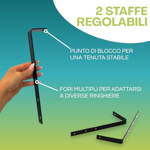 Paluplus 2 Balconiere Regolabili In Metallo Nero, Fioriera Portavaso In Ferro Verniciato Per Fiori E Piante, Supporto Da Appendere, Made In Italy, Portata 15 Kg -132M -2,64 (50 Cm) - 3