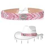 Pink PU Leather Cowgirl Hat Band, Cowboy Hat Band Decorative Fedora Panama Strap Belt Ethnic Western Rural Hats Belts, Western Hats Bands Replacement Hatband for Women Girls Straw HatBeach Cap