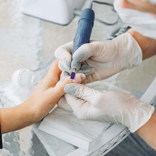 Prasacco 100 sztuk nakładek do frezarki do paznokci, frezy 180 GRIT do frezarki do paznokci w kolorze fioletowym, małe taśmy do frezowania paznokci z 6,5 mm wiertarzem do paznokci do żelowych paznokci