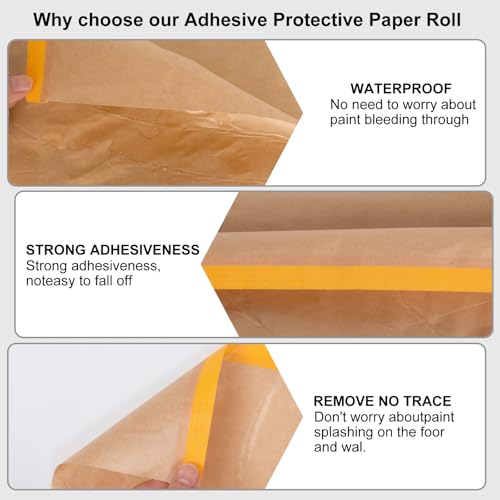 Image of 6 Pack Pre-Taped Masking Paper for Painting - 18 inch x 50 feet Tape and Drape Painters Paper, Paint Adhesive Protective Roll for Covering Skirting, Frames, Cars (6 Rolls) with ONE Dispenser
