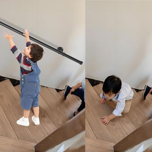 Handlauf Treppe, Rutschfester Treppengeländer Innen und Außen, Geländer Treppe Rohrförmiges Handfußgeländer,Wandhandlauf mit Zubehör Handlauf Schwarz Komplettset 1M