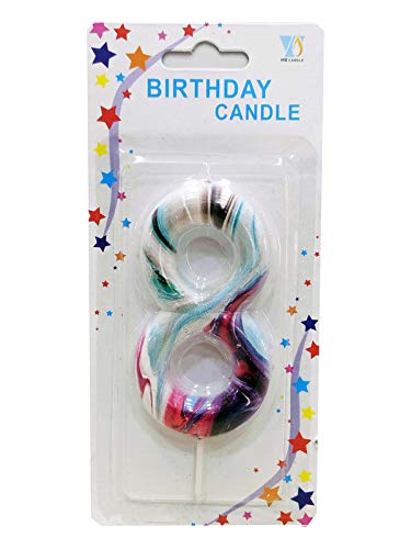 Number Candle White and Multicolor Marble Design Candle 3 inch for Birthday, Wedding, boy or Girl, Party Decorations,Bachelorette, Bachelors Party Candle (Number 8)