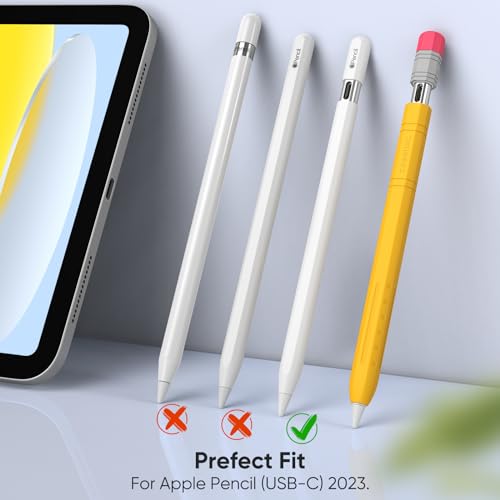 Image of Fintie Silicone Sleeve for Apple Pencil (USB-C), Light Pen Skin Case Cover Soft Protective Anti-Slip Pencil Grip Holder, Supports Magnetic Attachment, Yellow