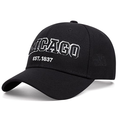 CORIRESHA Unisex Causal Chicago Hat Adjustable Cotton Outdoor Dad Embroidery Baseball Cap Black