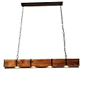 Farmhouse Rustic 4-Light Dining Room Chandelier, Wood Island Hanging Light Fixture for Bar, Kitchen, Cafe, Restaurant