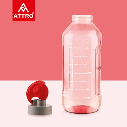 Image of ATTRO Ultra Pro 2 Motivational 2-Liter BPA-Free Water Bottle with Leak-Proof Flip-Top Cap, Nylon Strap and Stylish Red Color for Daily Hydration-Set Of 2