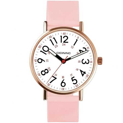 Image of cicininc Watch with Second Hand for Nursing Women | Analog | Military Time | Silicone Band | Easy Read Dial | 12 /24H | for Nurses, nursing students, medical professionals