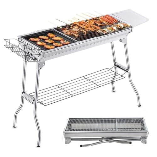 Parrilla portátil de carbón, parrilla plegable de acero inoxidable para cocinar al aire libre, parrilla de camping, parrilla compacta para fiestas y uso en el patio