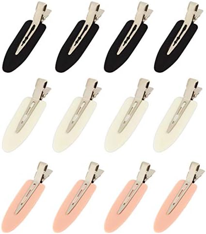 12 Pieces No Bend Hair Clips, No Crease Hair Clips, Pin Curl Clips, Makeup Hair Clips for Hairstyle Bangs Waves Styling Makeup Application, (Black, White, Pink)