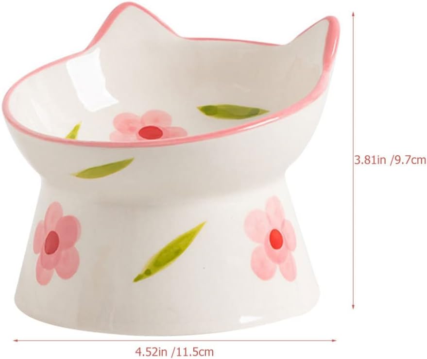 Zerodeko Ceramic Elevated Cat Bowl with Tilted Design 4.5 Inch Raised Pet Feeding Dish for Comfortable Neck Positioning Non-Slip Base Suitable for Small Cats and Dogs
